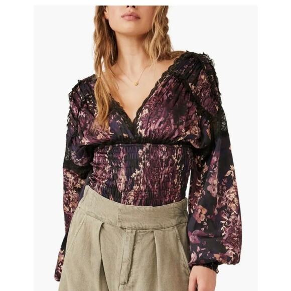 FREE PEOPLE WORTH THE WAIT FLORAL LONG SLEVEE BODYSUIT WO'S SIZE SMALL - Picture 3 of 5